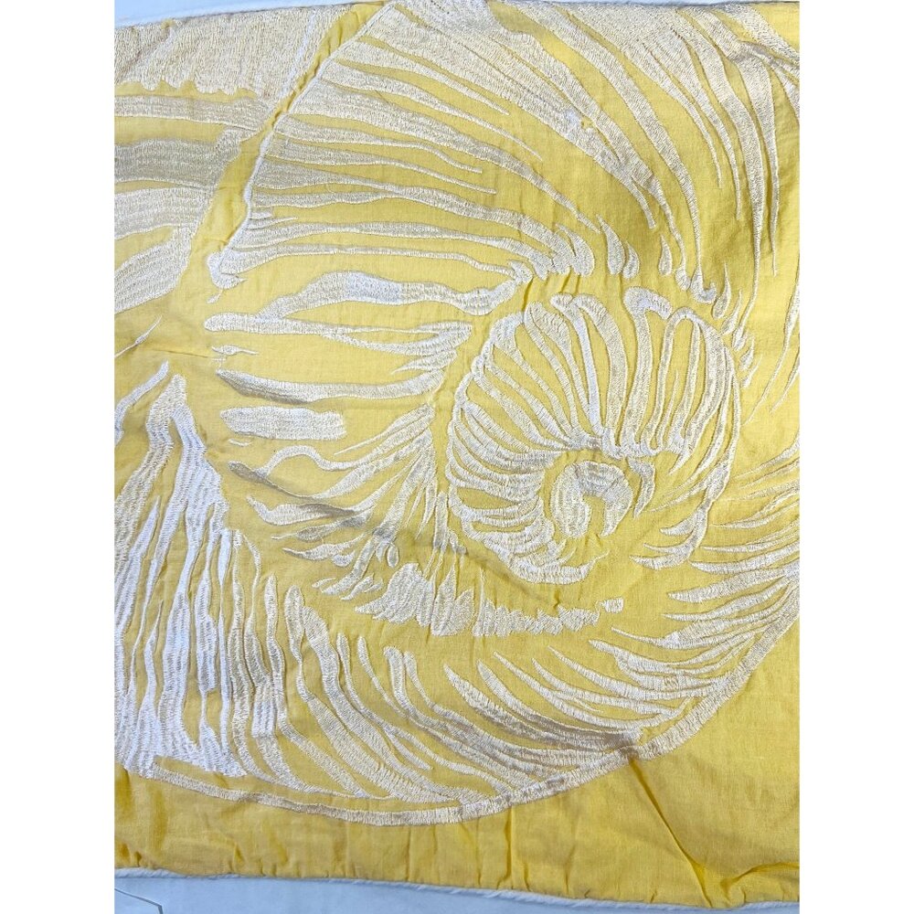 Seashell Embroidered Throw Pillow Cover Sham Yellow White Nautical 17x17 Inch‎